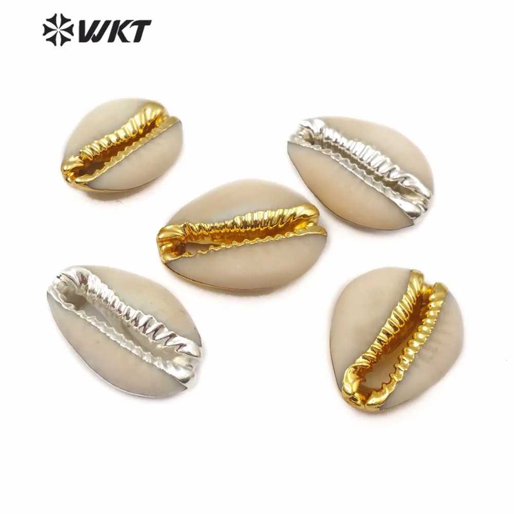 

WT-JP119 Wholesale natural conch shell jewelry findings for diy making fashion gold cowrie shell connectors for necklace bracele
