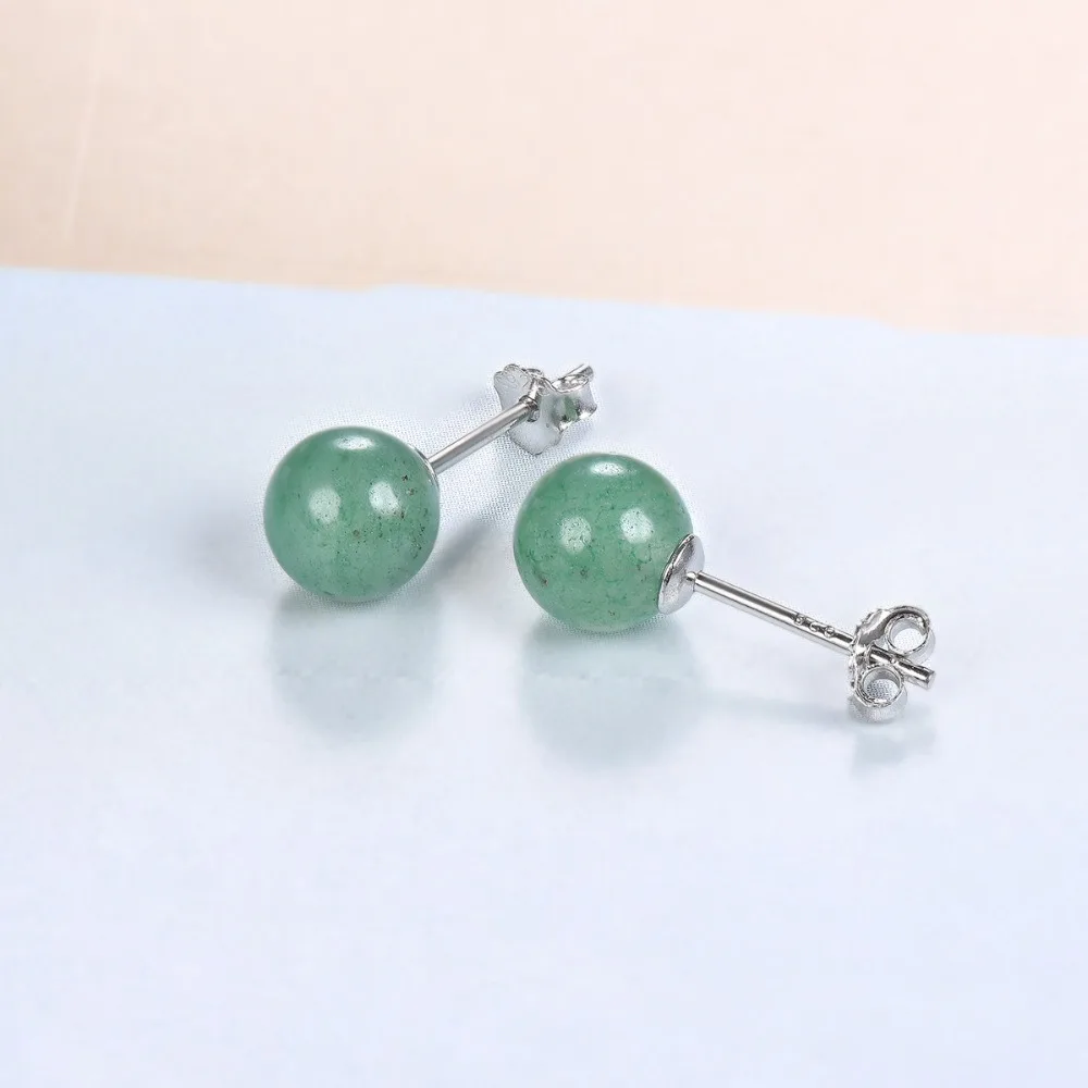 Hutang 6mm Round Natural Agate Jade Rose Quartz Stud Earrings Solid 925 Sterling Silver Multi Gemstone Fine Jewelry for Women Fine Jewelry