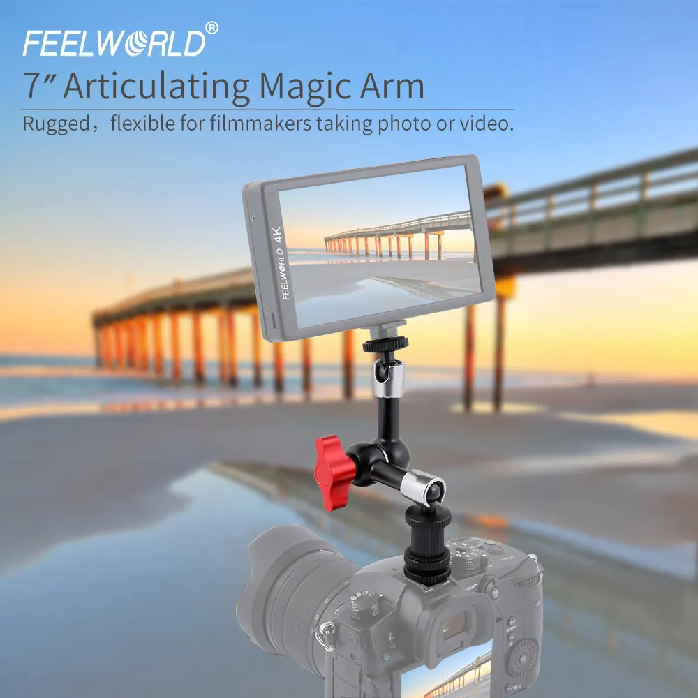FEELWORLD 7" Magic Arm with both 1/4" 3/8" Thread Screw for LCD Monitor, Tripod Screw , for DSLR Camera Rig, LCD Monitor, Flash