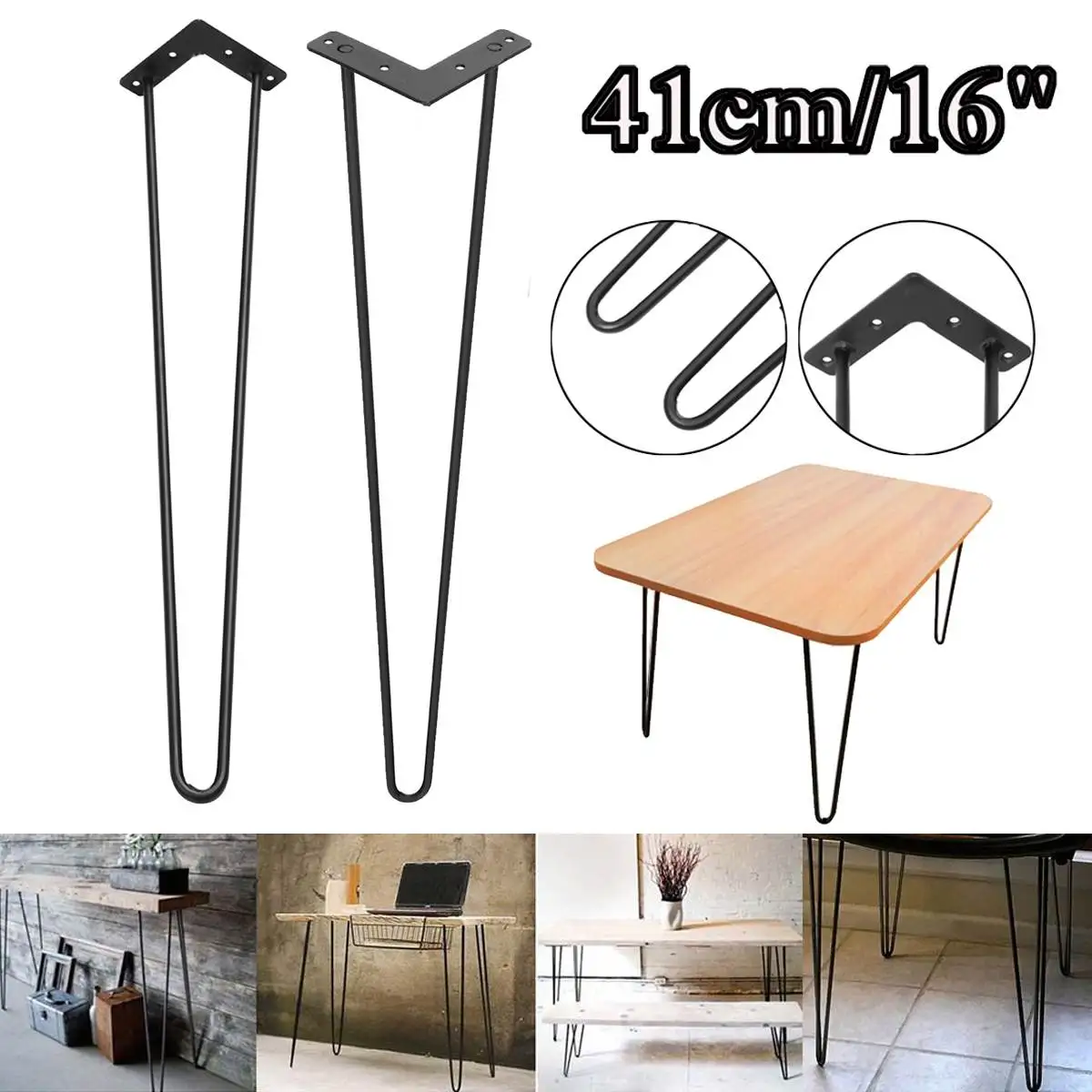 

1Pcs/2Pcs 41cm/16" Furniture Repair Kit DIY 2 Rod Black Medieval Style Solid Hairpin Table Legs Steel Laptop Desk Benchs Legs