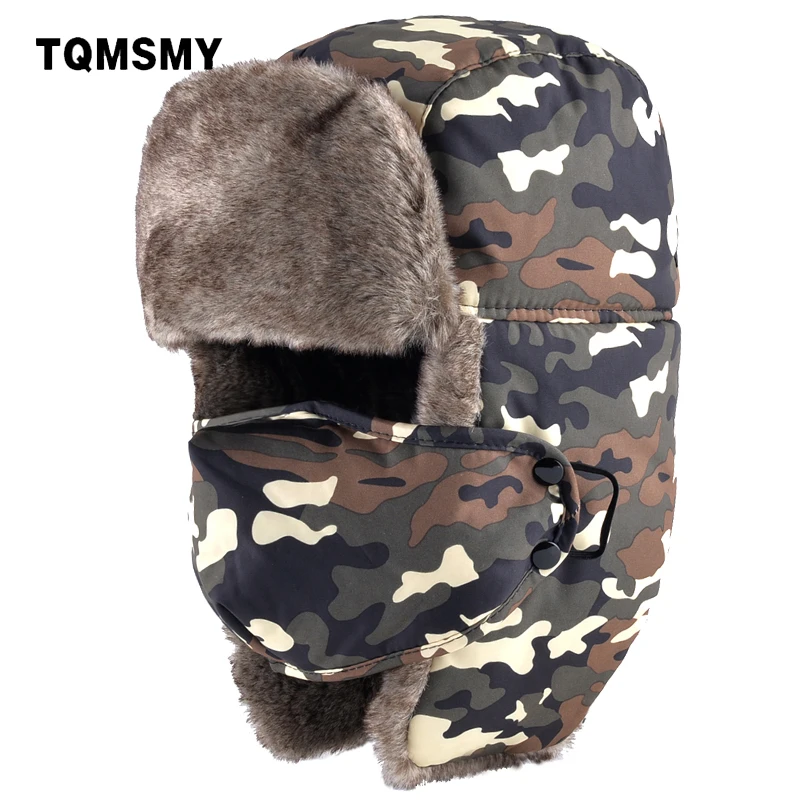 

TQMSMY Winter Warm Camouflage Bomber hats Men Women Russian warm hat earflaps cap Unisex Thicken bomber Hat for Winter TMC51