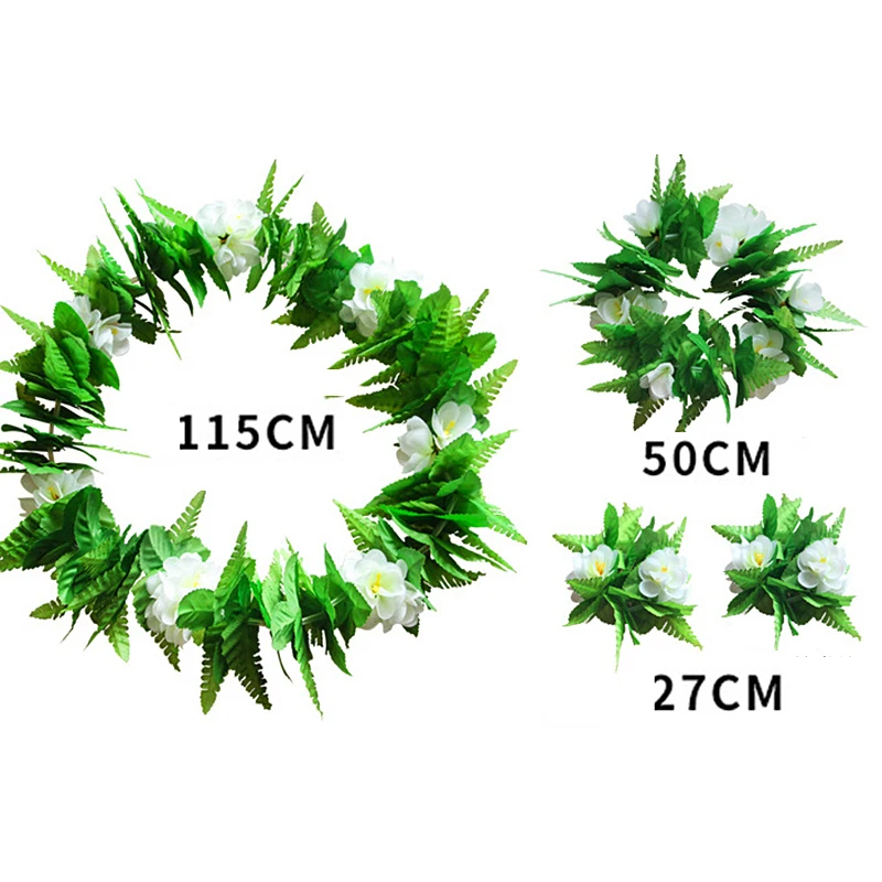 

New 4 Pcs Green Leaf Wreath Hawaiian Flower Garland Necklace For Beach Fancy Stage Performance Dress Party Beach Decoration