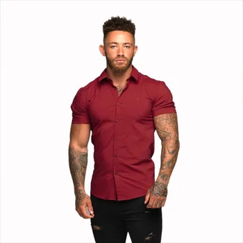 

2020 European New Cotton Linen Shirts Man Summer Men's Short Sleeve Shirts Red Wine Business Dress Shirts Turn-down Collar