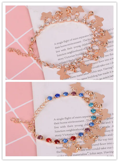 Crystal Metal Butterfly Charm Bracelet For Girls Kids Beautiful Hand Link Chain Colorful Women