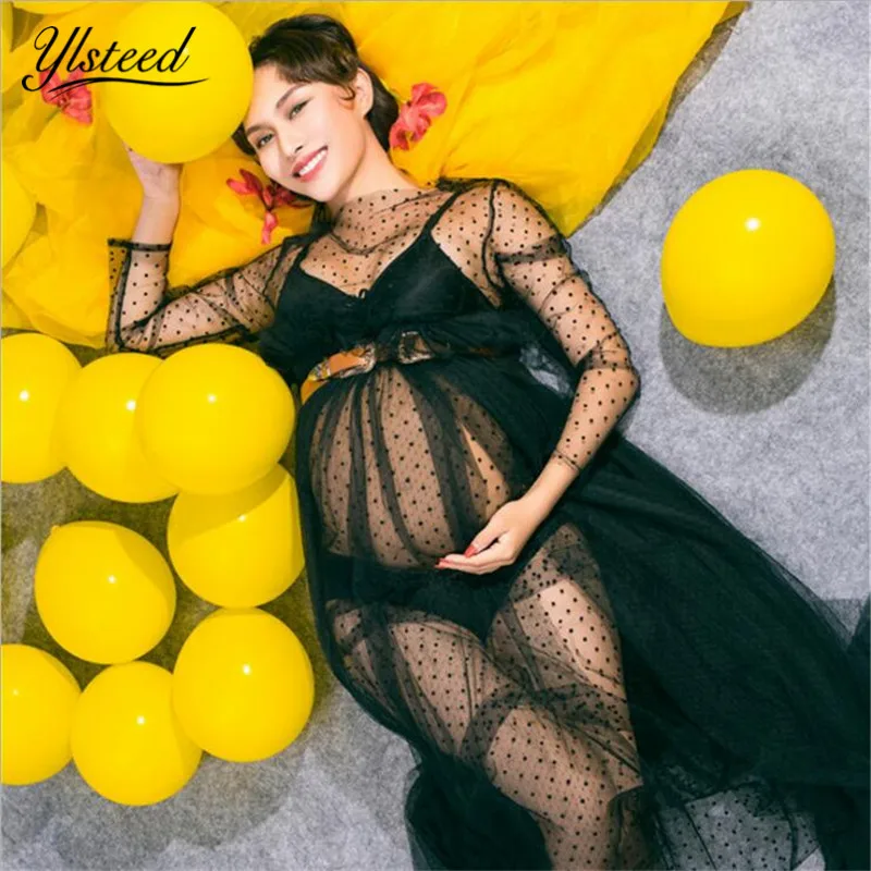 

Maternity Dresses For Photo Shooting Sexy Black Dot Lace Mesh Dress For Pregnant Women Schwangerschaftskleid Fotoshooting