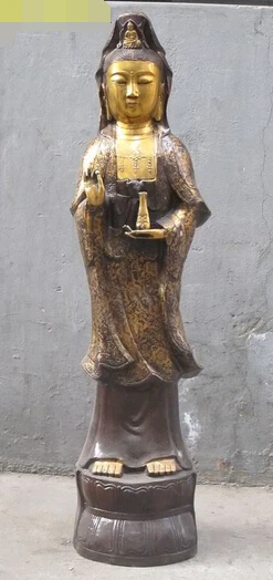 

007401 Chinese Classic Buddhism Red Bronze gild South Sea Kuan-yin Buddha Guan yin St