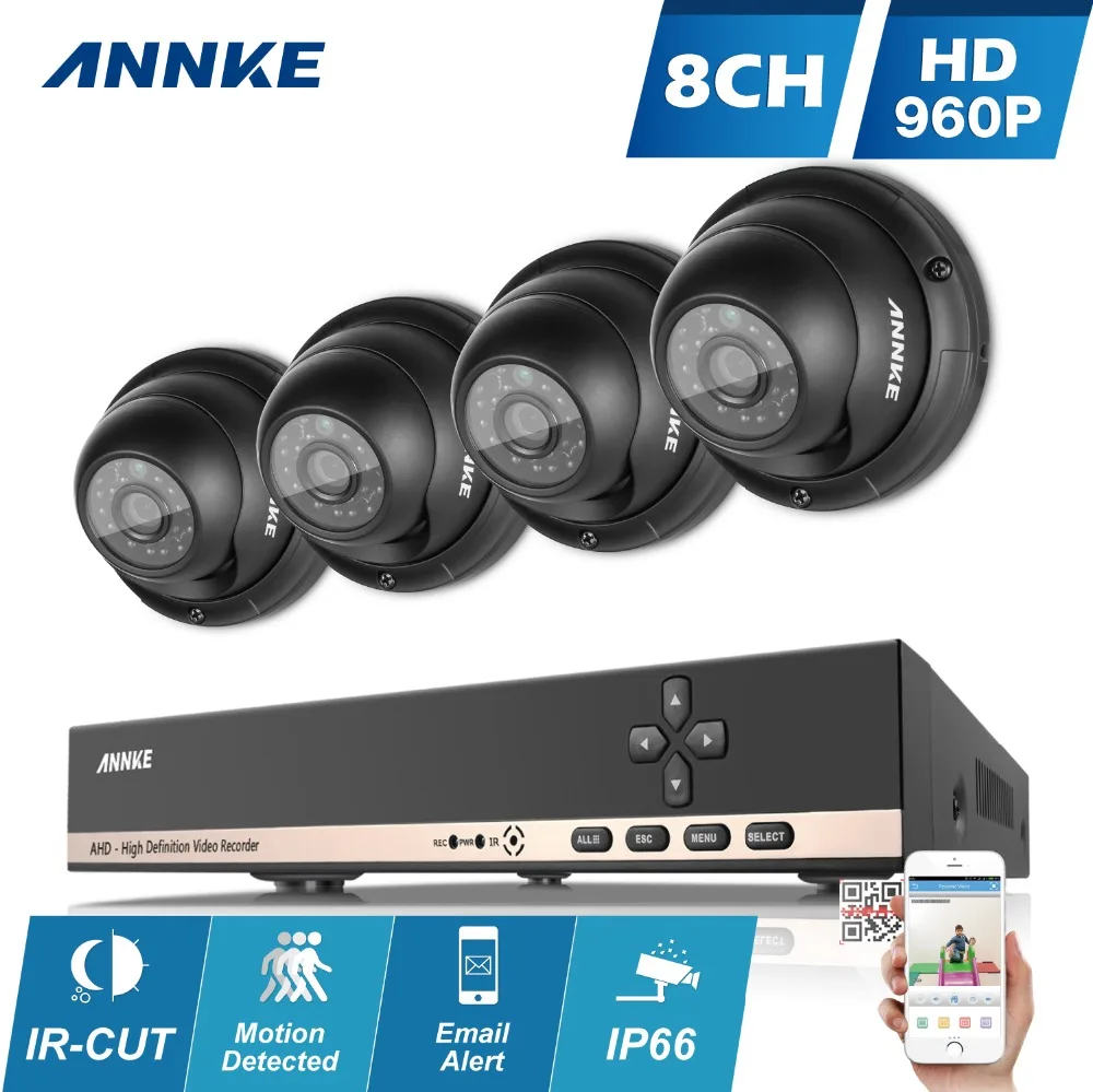 ANNKE 8CH 1080N DVR 960P CCTV Camera System 4PCS 960P 1.3MP IR Outdoor IP66 Security Cameras CCTV Video Surveillance Kit