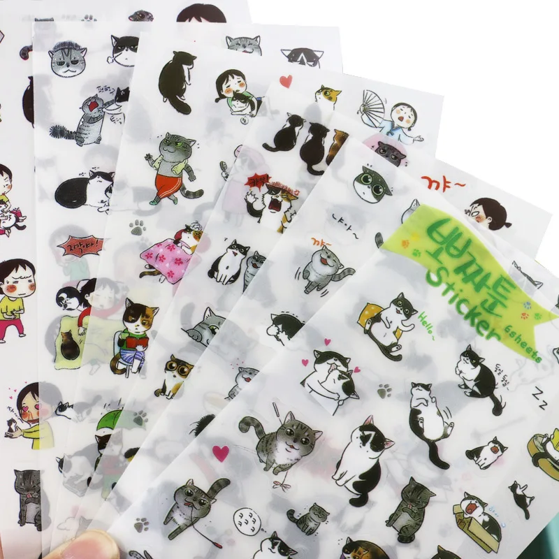 

6 creative transparent PVC stickers cute black and white cat album decoration stickers children diy toy diary decoration W0079