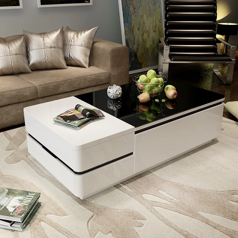 US $454.40 fashionable white black color  tempered glasss tea table with 4 drawers