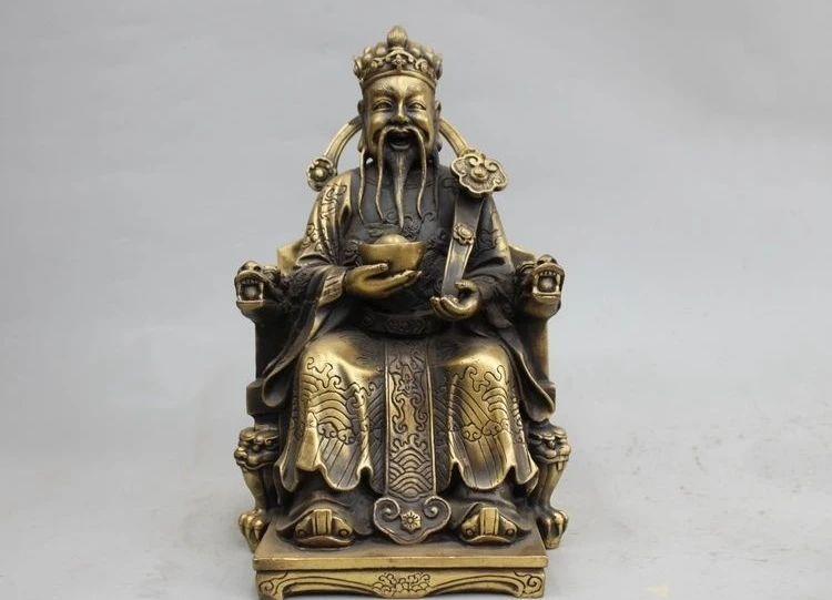 

Chinese Bronze Copper Folk Feng Shui Ru Yi Money God of wealth Buddha Statue a 0518