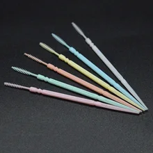 100Pcs/Lot Soft Plastic Double-headed Brush Stick Floss Pick Toothpick Oral Care 6.3cm