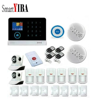 

SmartYIBA Wireless WCDMA 3G Burglar Alarm System WIFI GPRS SMS Home Alarm Kits+IP Cameras+Smoke Fire Alarm+Blue Flash Siren