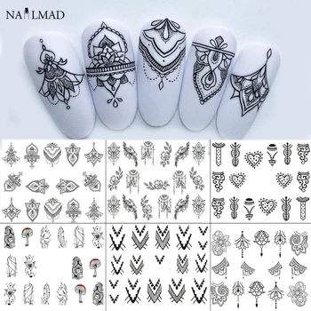 

13pcs Black Lace Nail Sticker Necklace Polish Decals Slide Flower Triangle Nail Art Decorations