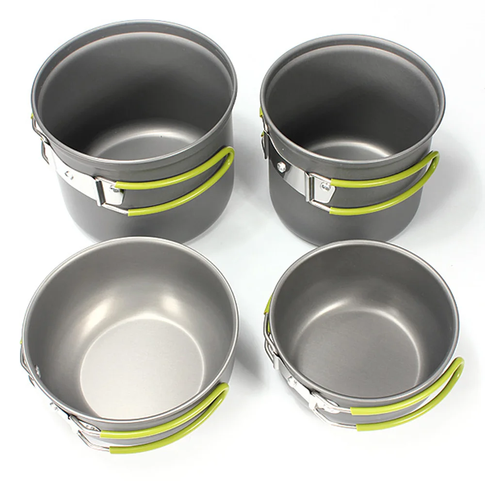 

Hot Sale 4pcs/2Pcs Set Outdoor Tableware Hiking Camping Cooking Picnic Non-Stick Aluminum Cookware Set Pot bowl Outdoor Pot