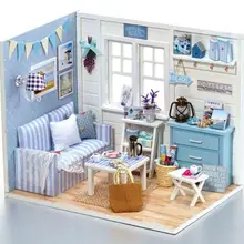 Cute Room DIY Doll House Furniture Miniature Dust Cover 3D Wooden Miniaturas Dollhouse With LED Gift Toys H016