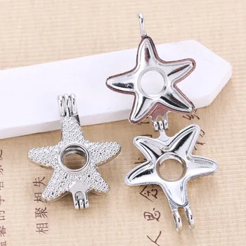 

5pcs Bright Silver Exquisite Starfish Pearl Cage Pendant Jewelry Aromatherapy Essential Oil Diffuser DIY Necklace Oyster Pearl