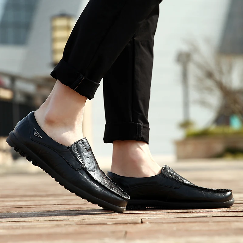 Мужская повседневная обувь из натуральной кожи роскошные мужские Мокасины дышащие слипоны черные туфли для вождения