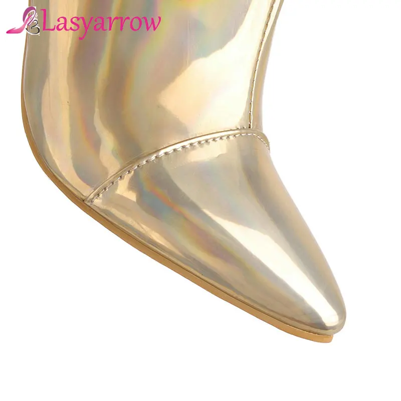 Estilo Chelsea Cuero Oro Botas Las Occidental Patente Rodilla De Altos Lasyarrow Oro Plata Mujeres Estilete Tacones Sexy Mujer plata HvnqP