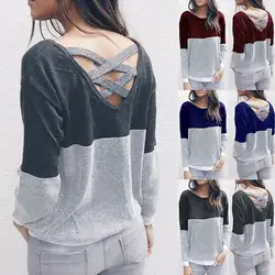 Новые модные для женщин выдалбливают бинты Реверсивный свитер пуловер с длинными рукавами Топы корректирующие две стороны носить