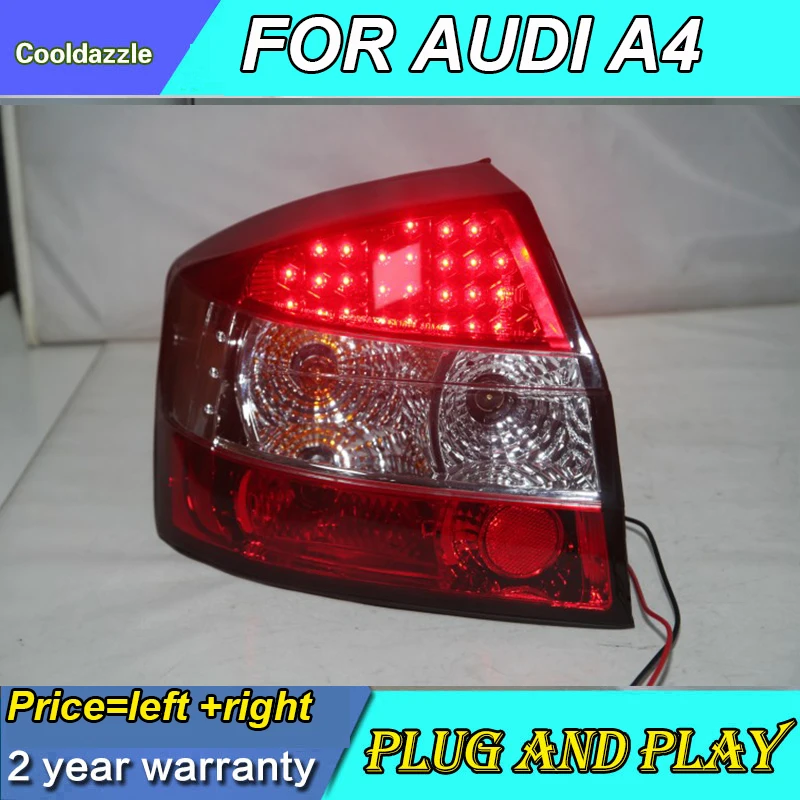 Задние фонари для AUDI A4 B6, задние фонари, красные, белые, с ходовой парковкой, поворотные огни заднего хода