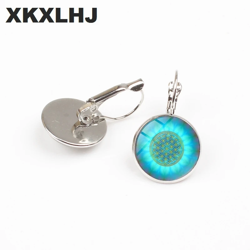 

XKXLHJ New Blue Flower of Life Earrings Art Glass Mandala Divine Geometric Handmade Earrings Fashion Jewelry Women Gifts