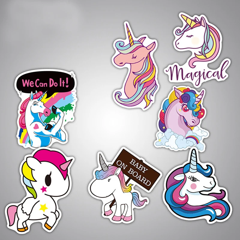 7 Pcs/alot Unicorn Stickers Pvc Waterproof Cartoon Sticker For Luggage