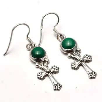 

Genuine Malachite 925 Sterling Silver Earrings, 33 mm, 2SE0196