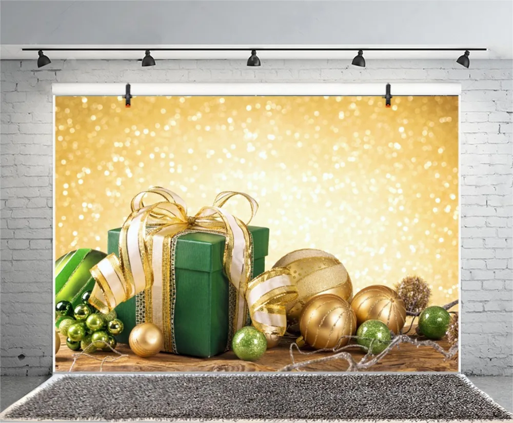 Laeacco Christmas Wooden Board Gifts Balls Light Bokeh Photography Background Customized Photographic Backdrop For Photo Studio