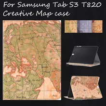 Luxury PU Leather Case For Samsung Galaxy Tab S3 9.7 2016 T820 T825 map Case Cover Funda Fashion Tablet Flip Stand Shell case