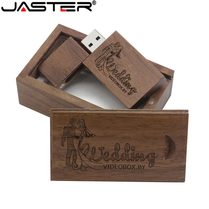 

JASTER Wooden USB Flash Drive 4GB 8GB 16GB 32GB (5PCS Free Logo Printing) USB 2.0 flash disk Pendrive with Walnut Box Wedding