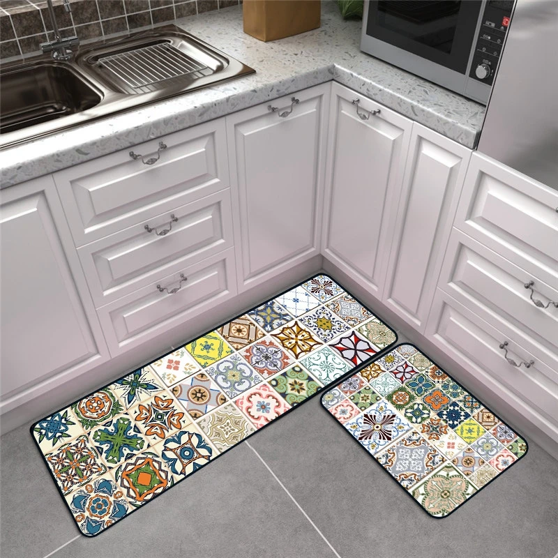 

Bohemia Flowers Kitchen Mat Bath Carpet Home Entrance Doormat Moroccan Style Tapete Area Rug Bedroom Bathroom Non-Slip Floor Mat