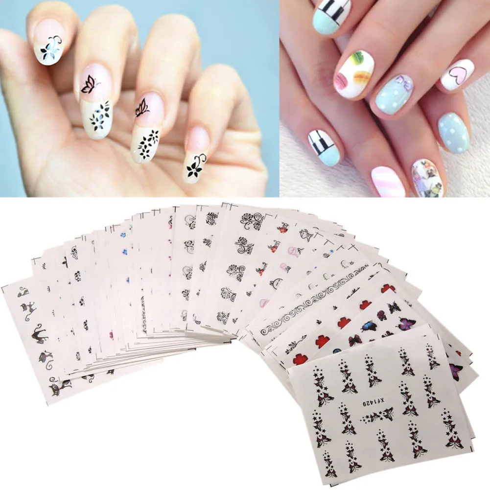 50pcs Watermark Nail Stickers Mixed Flower Decorations Manicure ...