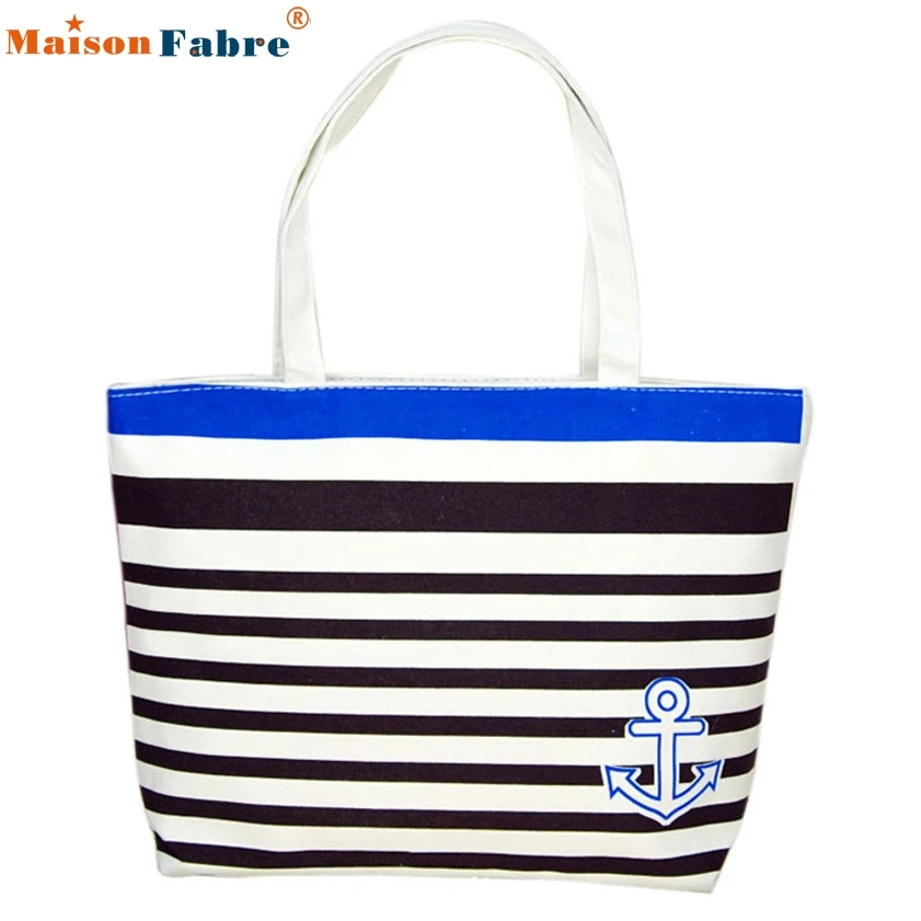 High quality Canvas Blue Anchor Pattern Shopping Shoulder Bags Women Handbag Beach