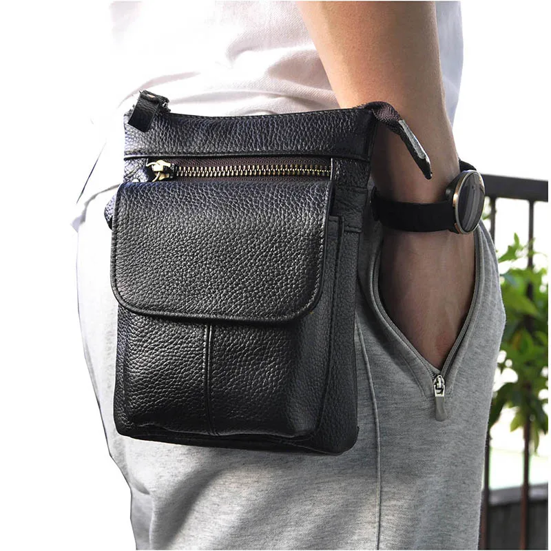 Натуральная кожа Мужская многофункциональная дизайнерская маленькая сумка через плечо сумка на одно плечо модная поясная сумка на пояс чехол для сигарет 611-18 - Цвет: Black