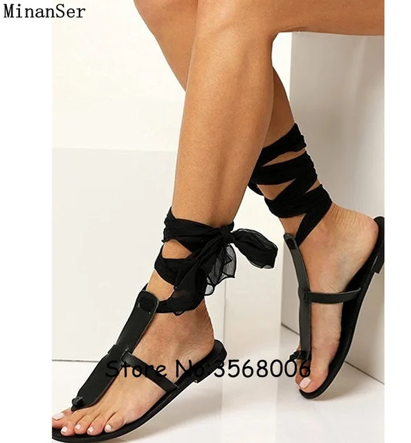 black ankle wrap flats