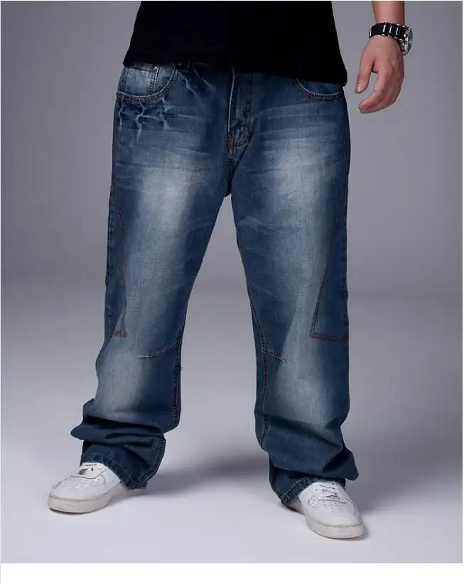 Для мужчин джинсы Широкие брюки джинсовые штаны Свободные Хип-хоп скейтборд джинсы прямые брюки гарем мешковатые штаны мужской одежды плюс Размеры 30- 46