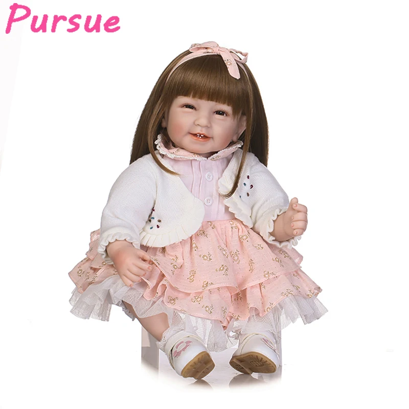 

Pursue 22"/55 cm Happy Smile Silicone Reborn Baby Toddler Doll for Girls House Play Lifelike Princess Girl Baby Doll Playmate