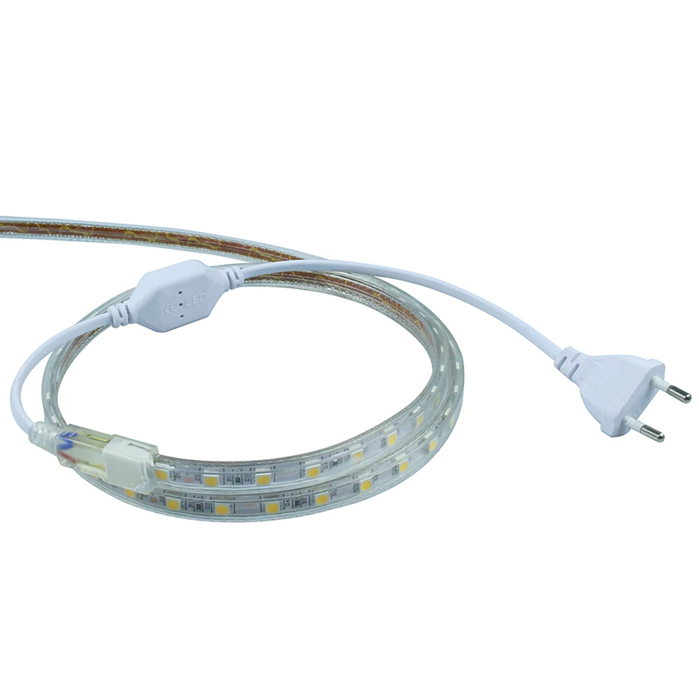 

ECLH AC 220V 1M 60LED IP65 Waterproof 5050 SMD Flexible LED Strip light white / warm white / blue / green / red / led lamp Tape
