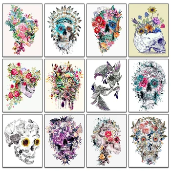 

Full 5D Diy Diamond Painting Skull And Flower Helloween Diamond Embroidery Cross Stitch Rhinestone Diamond Mosaic Home Decor gx