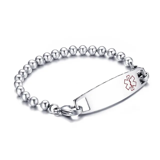 Stainless Steel Medical Alert Id Bracelet With Beads Chain Stainless Steel Medical Alert Id Bracelet With Beads Chain Tag Free Engraving
