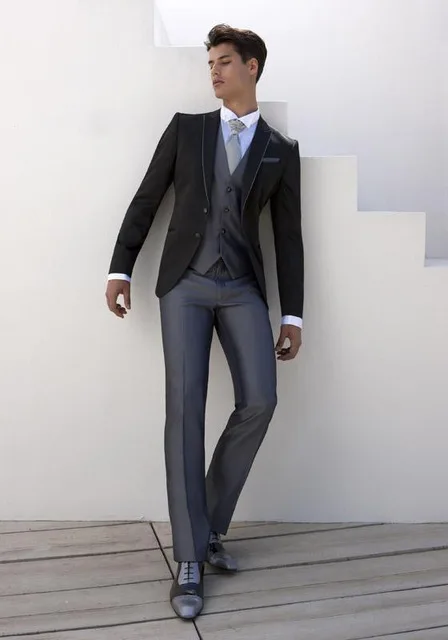 Синий Slim Fit Новое поступление, смокинг с лацканами с острыми углами для жениха на заказ, мужской костюм, костюмы для свадьбы/выпускного вечера(куртка+ брюки+ жилет - Цвет: Синий