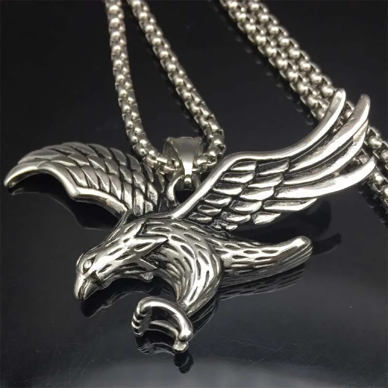 

Eagle Necklace Statement Jewelry Sale silver tone Stainless Steel Hawk Animal Charm Pendant & Chain For Men