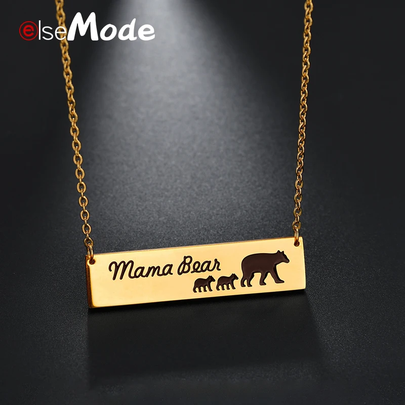 

ELSEMODE Hot Sale 1PC Family Love Necklace Stainless Steel Mum Bear Children Necklace collares kolye Animal Jewelry