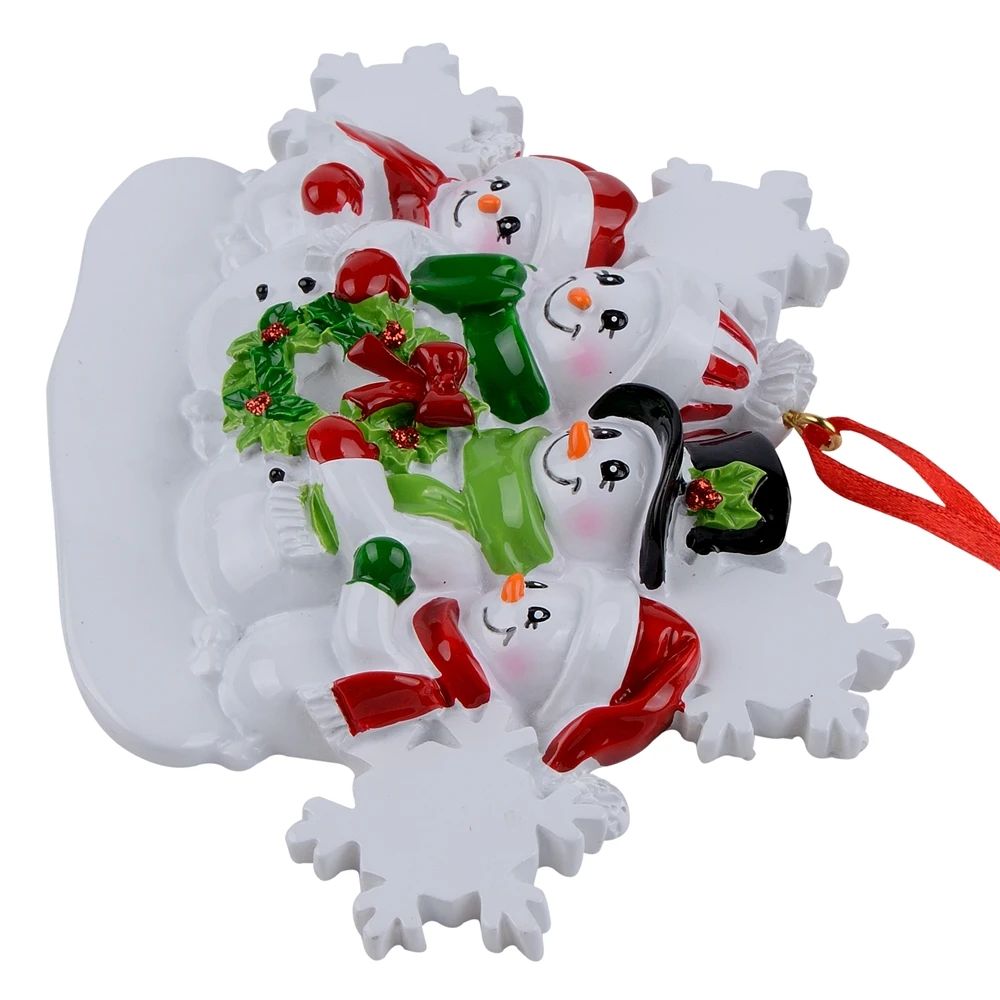Snowman Family of 4 Resin Hang Christmas Ornaments With Glossy Snowflake As Craft Souvenir For Personalized Gifts or Home Decor