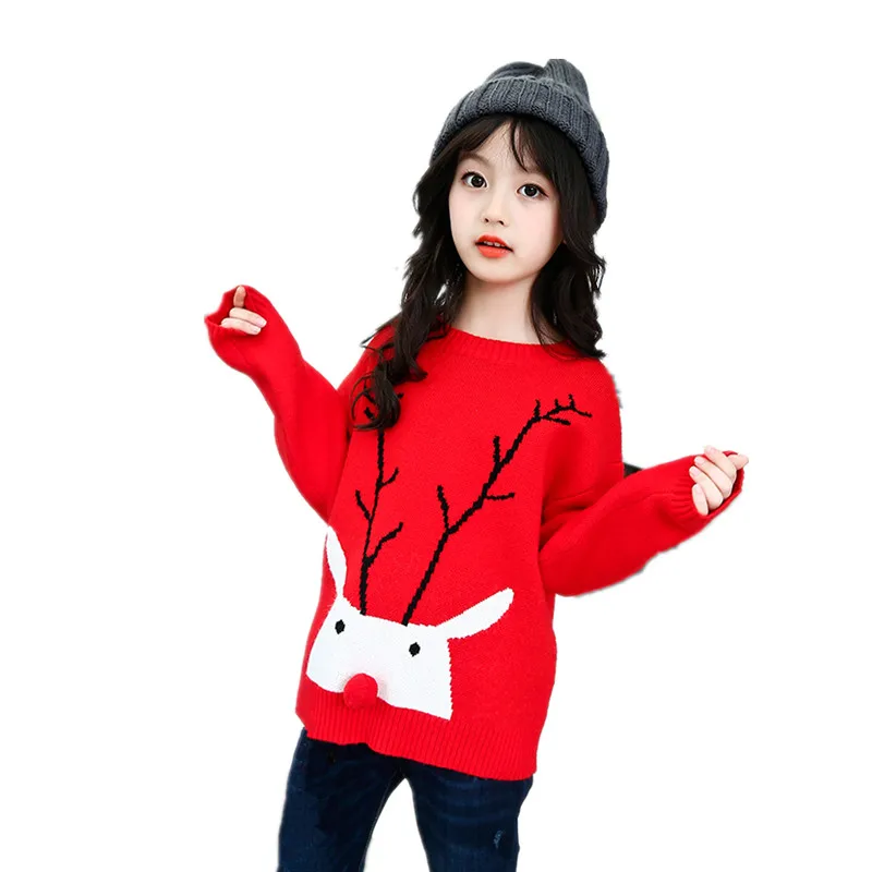 

2018 Girls Autumn Winter Knitted Cartoon Sweater Girls Long Sleeve Clothes Children's School Regular Christmas Cute Warm Sweater