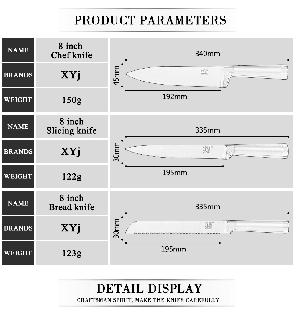 XYj кухонные ножи из нержавеющей стали с прямой ручкой высококачественное ультра-тонкое лезвие набор ножей из нержавеющей стали кухонные инструменты для приготовления пищи