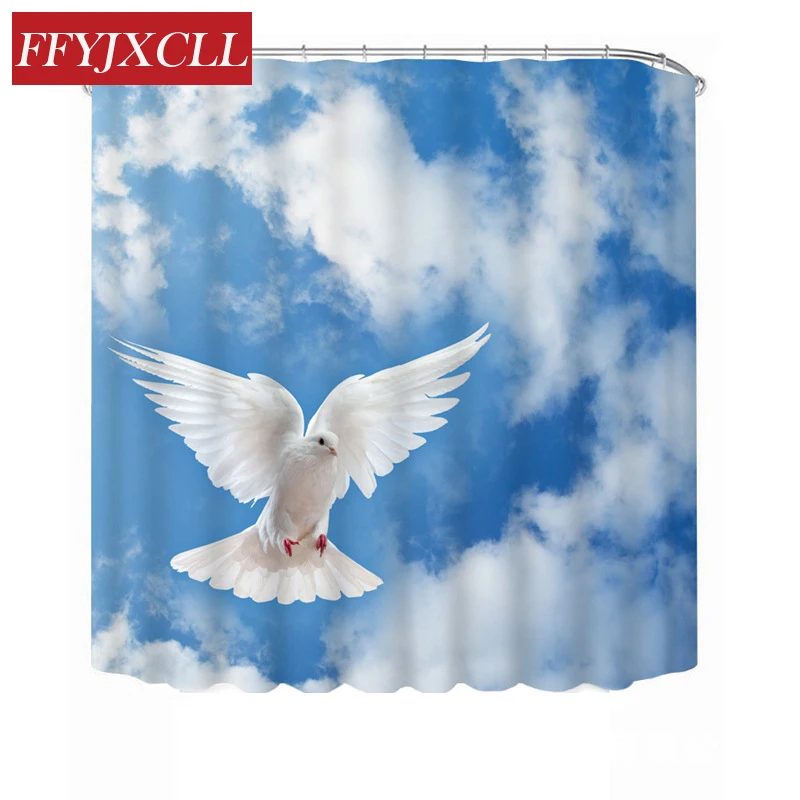 

Modern Blue Sky White Clouds Pigeon Elephant Tiger Wolf Printing Shower Curtain Waterproof Mildew Bathroom Curtain