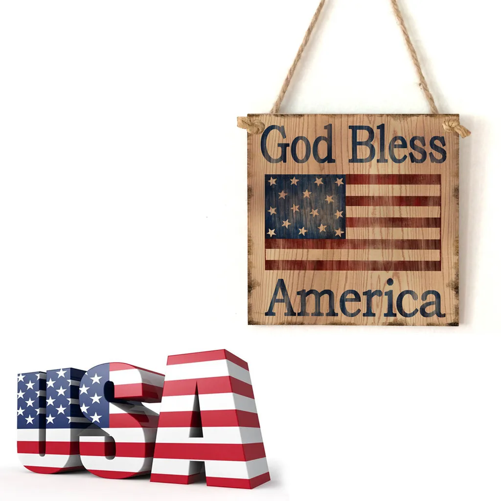 Американский 4th of July День Независимости деревянная табличка Бог благословит