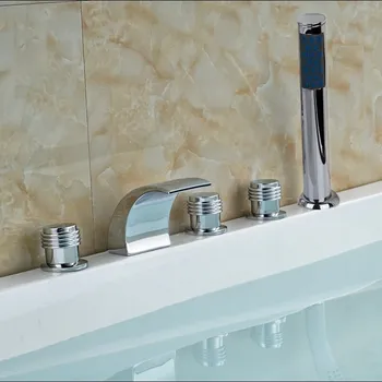 

MTTUZK Widespread Waterfall Roman Deck Mounted 5pcs Bath Tub Tap Faucet Set Combo Handheld Shower Torneira Tap 5PCS/set
