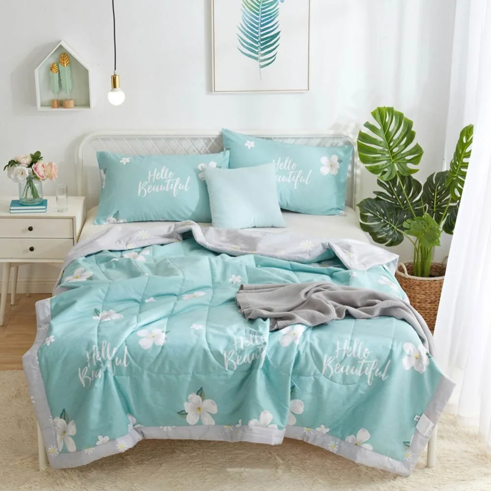 

2019 White Flowers Green Quilting Quilt Soft Stitching Soft Cotton Fabric Polyester Filler Twin Full Queen Summer Comforter